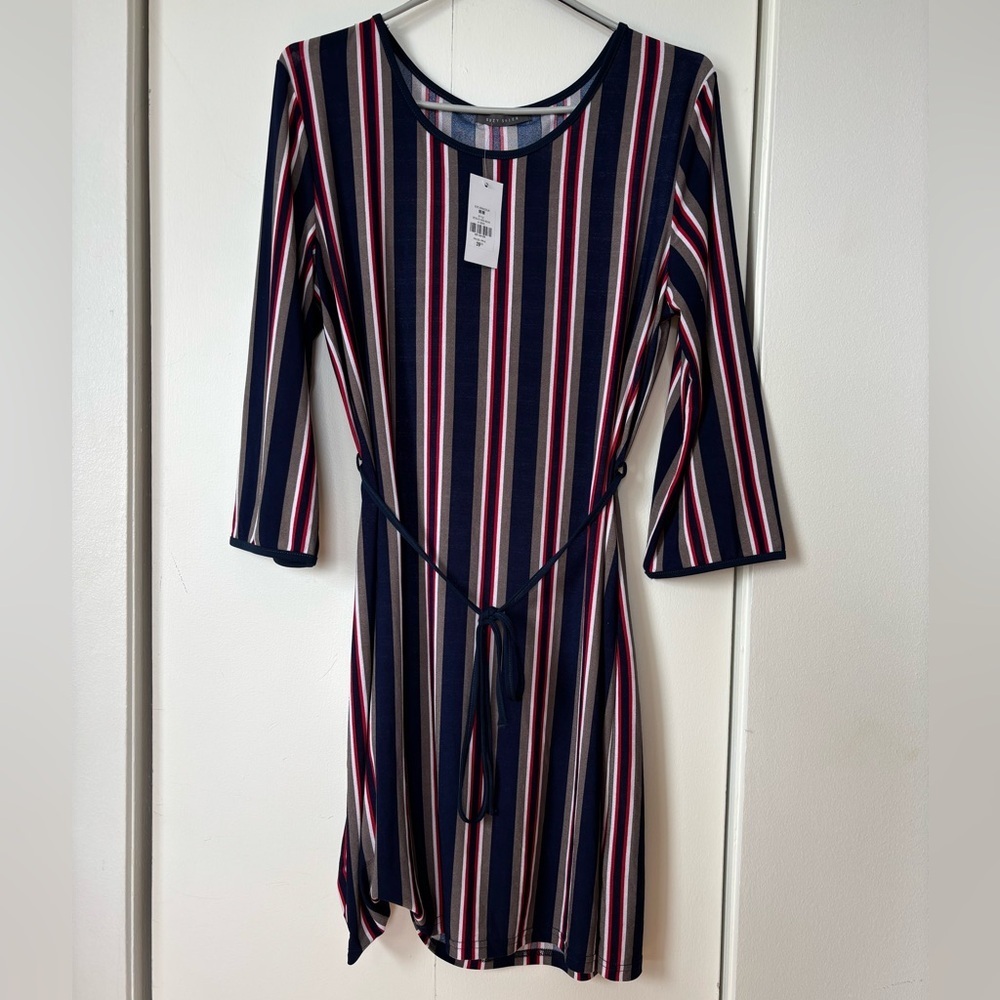 🎉4/30$🎉 Suzy Shier Striped Belted Tunic Dress – Size Medium (NWT)